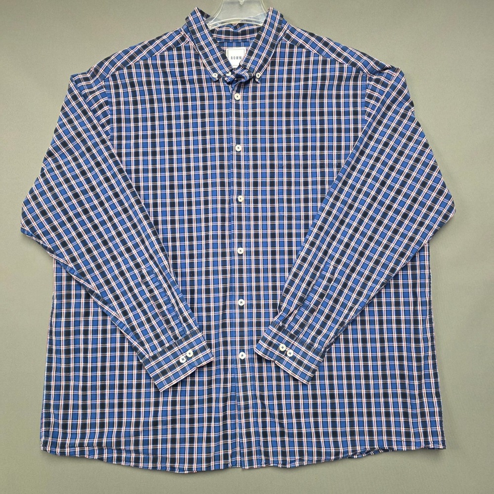 ROWM Button Down Shirt Men's Long Sleeve Plaid Blue 2XB